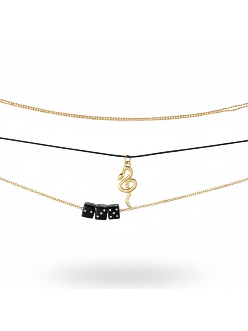 Wild Fable Gold Snake & Black Dice Layered Necklace Set